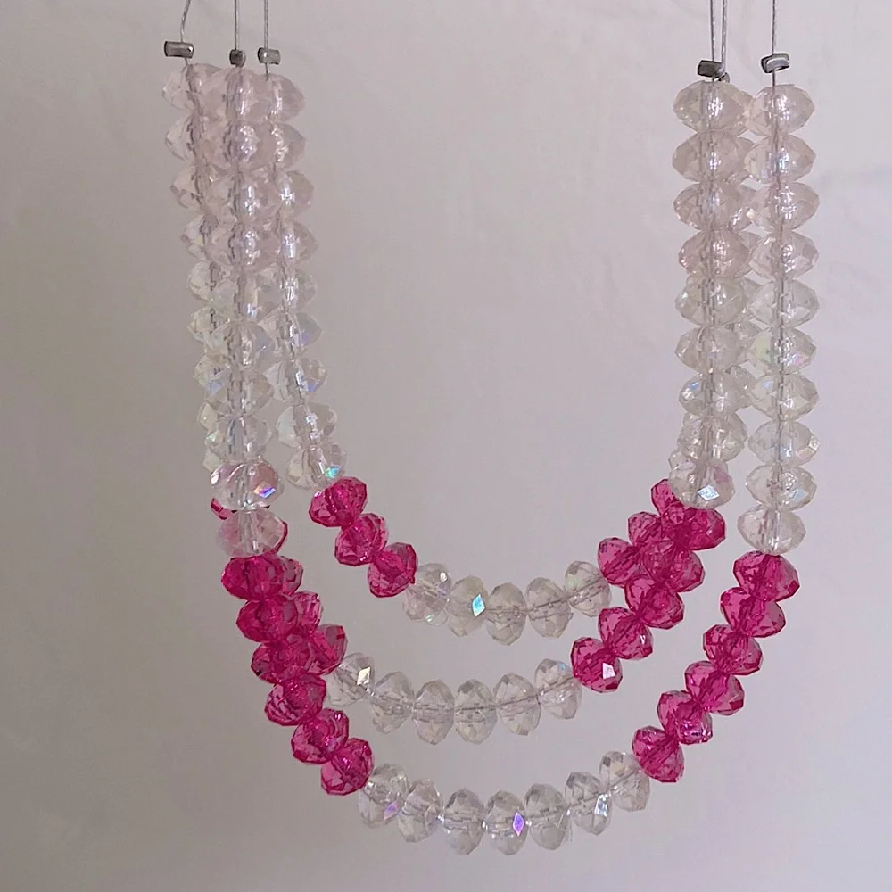 Silver “Invisible” Necklace With White And Hot Pink Beads - Picture 11 of 16